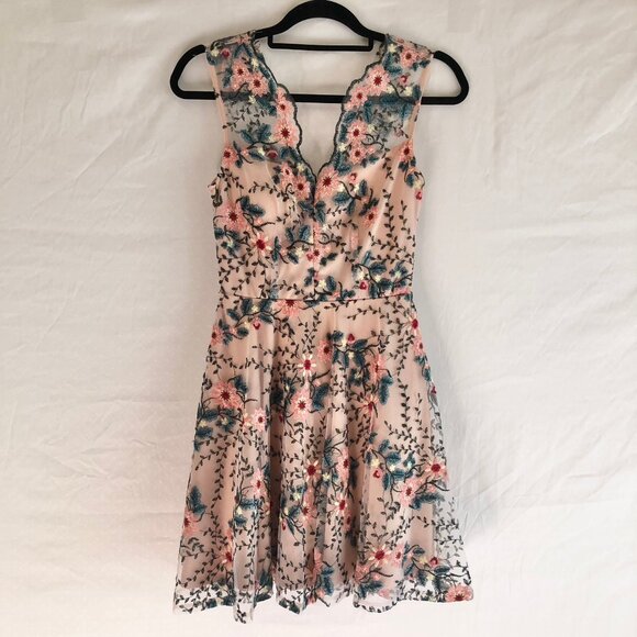 Jodi Kristopher Floral Embroidered Tulle Mini Dress Fit & Flare Juniors Size 1 - Picture 1 of 7